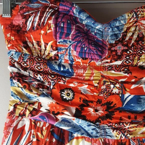 New! BOG Collective Strapless Floral Jumpsuit Romper, Cute Comfy Tropical Flowy - Picture 3 of 15